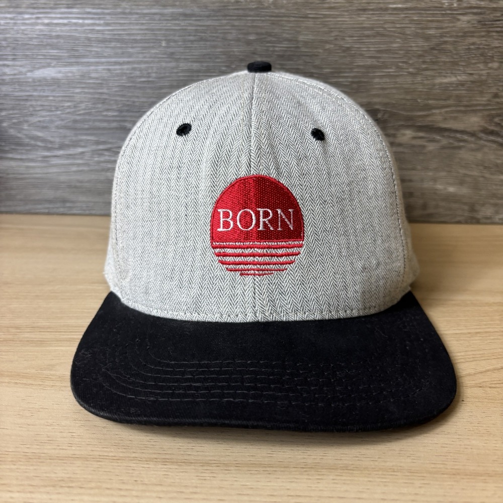 Born Hat Cap Strap Back Gray Black Embroidered Red Sun Logo Mens Cotton Graphic